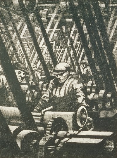 Å lage motoren, 1917 (etsing og tørrpunkt) av Christopher Richard Wynne Nevinson