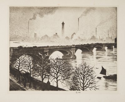 Waterloo Bridge fra et Savoy-vindu, pub.1925 (etsing) av Christopher Richard Wynne Nevinson