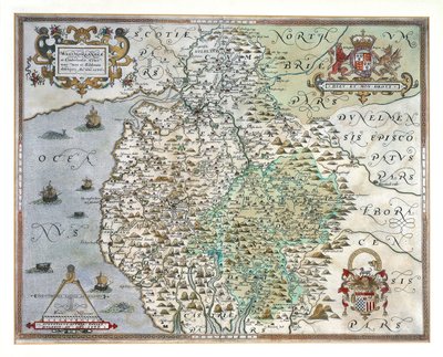 Et kart over Westmorland og Cumberland, 1576 av Christopher Saxton