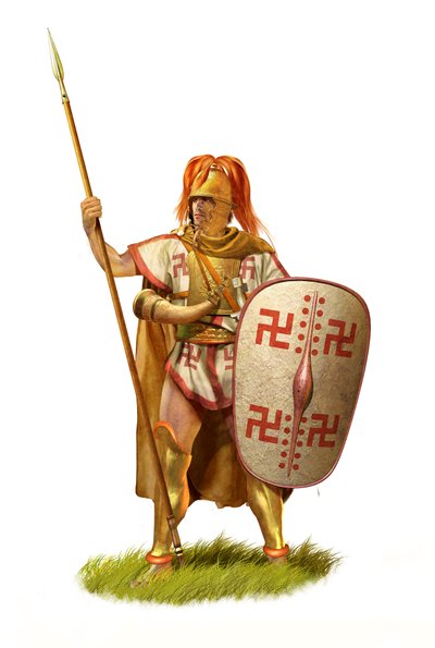 Samnittisk infanterist, 3. århundre f.Kr., antikkens Italia, 2020 (blyanttegning, digital olje, 3D CGI) av Christos Giannopolous