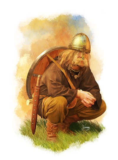 Vikingkriger, AA fra det 9. århundre, 2014 (blyanttegning, digital olje, 3D CGI) av Christos Giannopolous