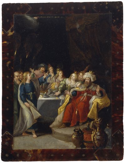 Belsasarfesten, ingen dato (olje på kobber) av Circle of Frans Francken the Younger