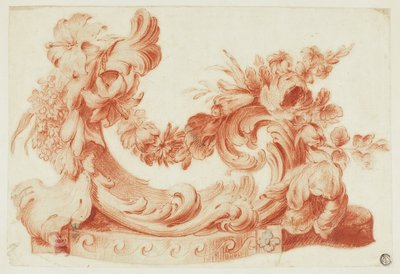Ornamental design med blomster av Circle of Jean Baptiste Pillement