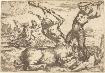 Kamp mellom en kentaur og en triton av Circle of Jusepe de Ribera