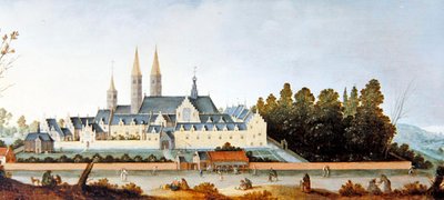 Egmond Abbey & Castle (olje på panel) av Claes Jacobsz. van der Heck