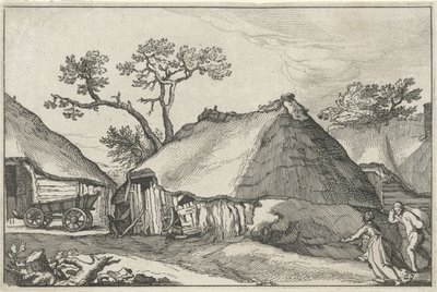 Gård og en vogn på et tun Landskap med gårder (serietittel) av Claes Jansz. Visscher (II)