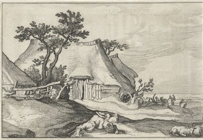 Gård og gjeter med sau og geit Landskap med gårder (serietittel) av Claes Jansz. Visscher (II)