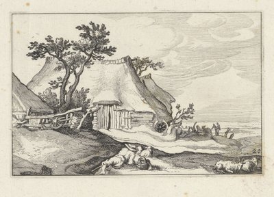 Gård og gjeter med sau og geit Landskap med gårder (serietittel) av Claes Jansz. Visscher (II)
