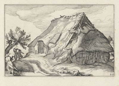 Gård med kollapset stråtak Landskap med gårder (serietittel) av Claes Jansz. Visscher (II)