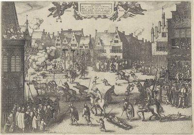 Henrettelse av Conspirators of the Gunpowder Treason, 1606 Supplicium de octo coniuratis sumtum i Britannia (tittel på objekt) av Claes Jansz. Visscher (II)