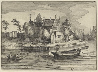 Slupper på en eiendom Hollandske landskap (serietittel) Amaeniores Aliquot Regiunculae (serietittel på objekt) av Claes Jansz. Visscher (II)