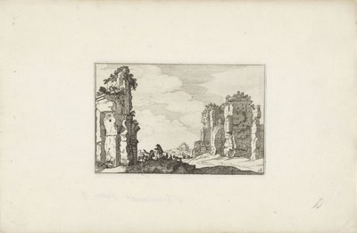 To hyrder ved en ruin Italienske landskap med ruiner (serietittel) Variae antiquitates Romanae (serietittel på objekt) av Claes Jansz. Visscher (II)