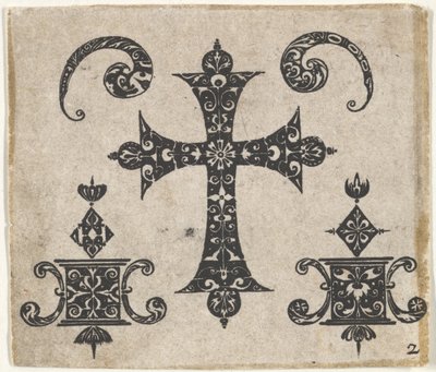 Svarttrykk med latinsk kors og små motiver, ca. 1620. av Claes Jansz Visscher