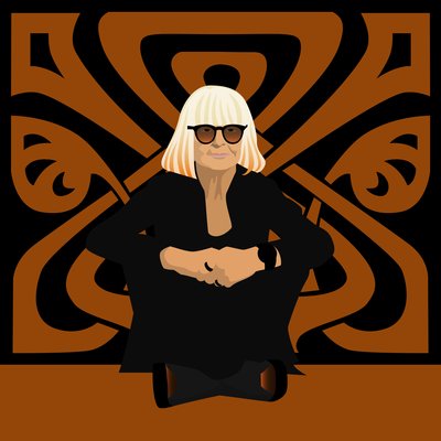 Portrett av Barbara Hulanicki, motedesigner, grunnlegger av Biba, interiørdesigner og illustratør av Claire Huntley