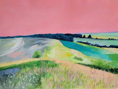 Drømmende landskap med rosa himmel av Claire Whitehead