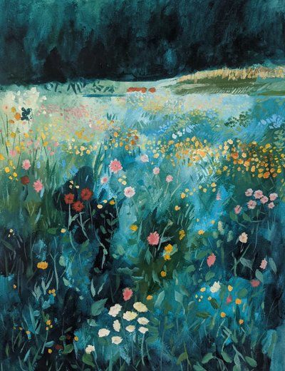 En fargerik eng med villblomster av Claire Whitehead