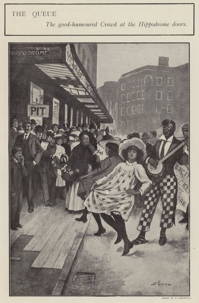 En godmodig kø utenfor dørene til London Hippodrome (litho) av Clarence F. Underwood