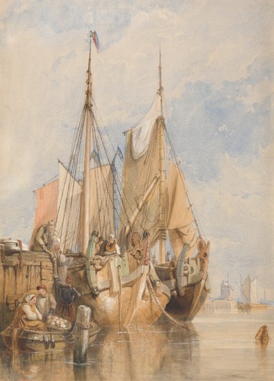 Nederlandsk fiskefartøy ved en kai av Clarkson Stanfield