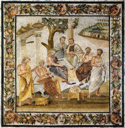 Platonsk akademi. Mosaikk fra Pompeii, 1. århundre f.Kr av Classical Antiquities