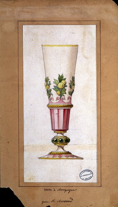 Dekor for champagnefløyter, akvarelltegning, Claude-Aymé Chenavard av Claude Amie Chenavard