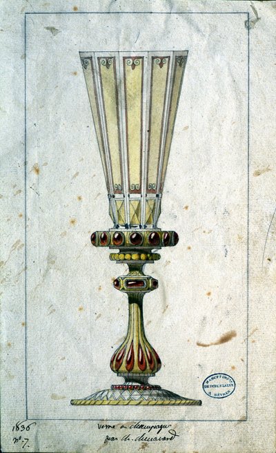 Dekor for champagnefløyter, akvarelltegning, Claude-Aymé Chenavard av Claude Amie Chenavard
