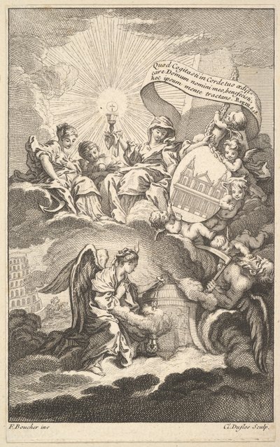 Frontispice, fra The Building of St. Sulpice av Alexis Piron, ca. 1744. av Claude Augustin Duflos
