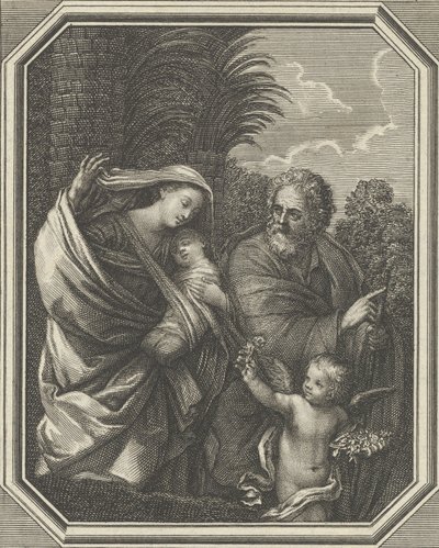 Flukten til Egypt, den hellige familien som går sammen med den unge døperen Johannes, tre..., ca. 1720-86. av Claude Augustin Duflos