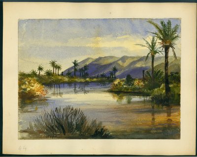 Munningen av elven Kishon og Mount Carmel (wc og blyant på papir) av Claude Conder