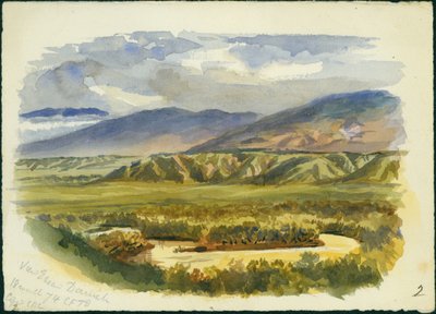 Utsikt nær Damieh, Jordan Valley, 1874 (wc og blyant på papir) av Claude Conder