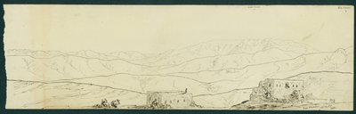 Utsikt over Jebel Sunnin og Kefr Silwan fra B'kamdun, 1871 av Claude Conder