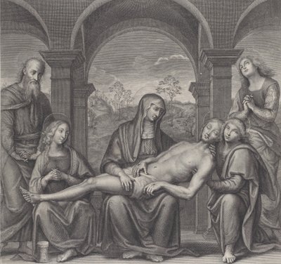 Kristus i graven, hvilende over Jomfruens fang, etter Perugino, ca. 1685-1727. av Claude Duflos