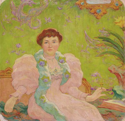 Ung kvinne i rosa kjole; Jeune femme a la robe rose, ca. 1893 (olje på lerret) av Claude Emile Schuffenecker