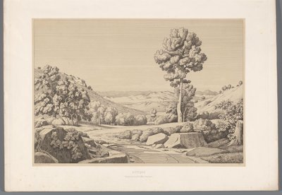 Landschap met weg Attica (tittel på objekt) Utsikt over de mest kjente stedene i antikkens Hellas (...) (serietittel) av Claude Félix Théodore Caruelle d