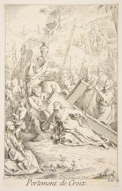 Å bære korset.n.d. Skapere: Claude Gillot, Jacques Gabriel Huquier. av Claude Gillot, Jacques Gabriel Huquier