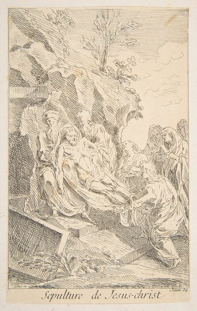 Kristi gravleggelse.n.d. Skapere: Claude Gillot, Jacques Gabriel Huquier. av Claude Gillot, Jacques Gabriel Huquier