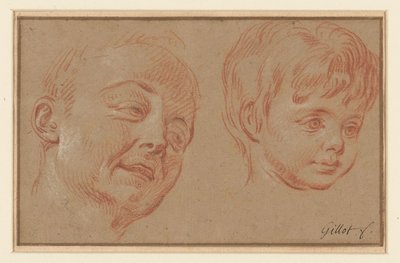 Skisse av to hoder av Claude Gillot (possibly)