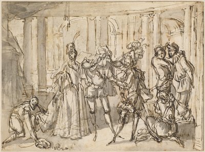 En forestilling av Commedia dell'Arte av Claude Gillot