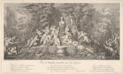 Dianafestivalen, avbrutt av satyrene Feste de Diana, perturbée par des Satyres..., ca. 1786. av Claude Gillot