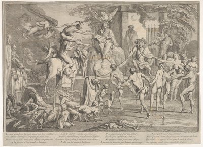 Witches Sabbath, i et nattlig landskap, en necromancer som sitter øverst i midten..., ca. 1700-1720. av Claude Gillot