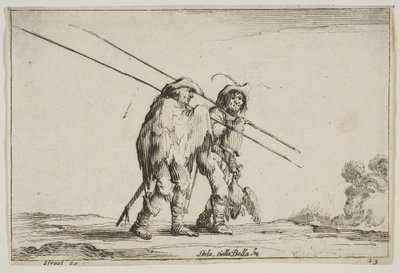Plate 13: To gjeddemenn som går mot høyre, med hver sin gjedde i høyre hånd..., 1642. av Claude Goyrand
