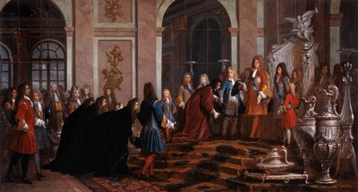 Reparasjon gjort til kong Louis XIV av Doge of Genes 1600-tallet (maleri) av Claude-Guy Halle