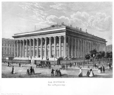 Børsen og handelsretten, Paris, etter en daguerreotypi, ca. 1840 av Claude Hilaire Alphonse Chamouin