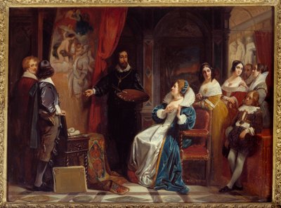 Dronning av Frankrike Marie de Medicis (1573-1642) på besøk i verkstedet til maleren Pierre Paul (Pierre-Paul) Rubens (eller Peter Paul eller Petrus Paulus) (1577-1640). Maleri av Claudius Jacquand (1804-1878) av Claude Jacquand