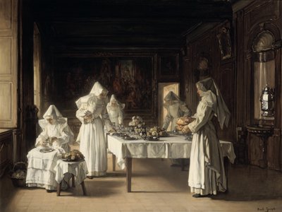'Middag på Hospice of Beaune', Frankrike, sent på 1800-tallet av Claude Joseph Bail