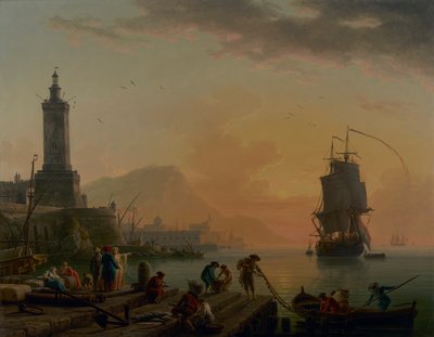 Middelhavshavn. Vindstille, vindstille om kvelden. av Claude Joseph Vernet