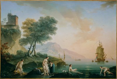 Badende jenter ved sjøen (maleri på lerret) av Claude Joseph Vernet