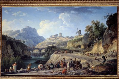 Bygging av en stor vei Byggeplass for en vei. Maleri av Joseph Vernet (1714-1789) Søn. 0,97x1,62 m. av Claude Joseph Vernet