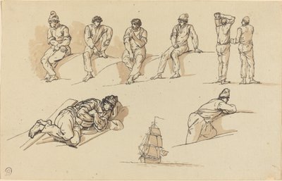 Åtte studier av figurer og et skip til sjøs av Claude Joseph Vernet