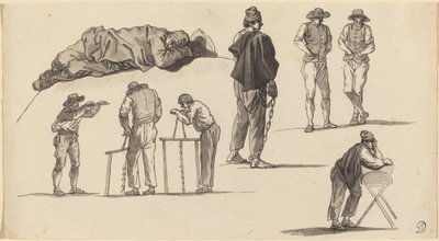 Figurstudier, inkludert en mann som sover på bakken og to menn som sager av Claude Joseph Vernet