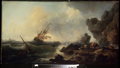 Storm på havet. Maleri av Claude Joseph Vernet (1714-1789). Olje på lerret, 58 x 107 cm. Fransk skole fra 1700-tallet. Pushkin Museum of Fine Arts, Moskva. av Claude Joseph Vernet